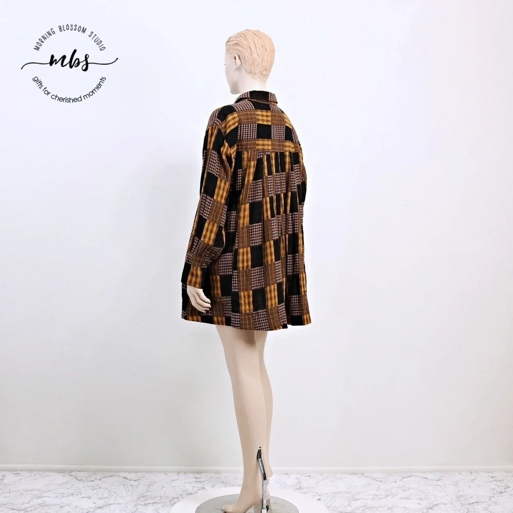 NWT Saints & Hearts Plaid Babydoll Mini Dress Black Yellow Women‎ L*